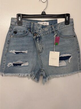 KanCan Light Wash Distressed High-Rise Denim Shorts